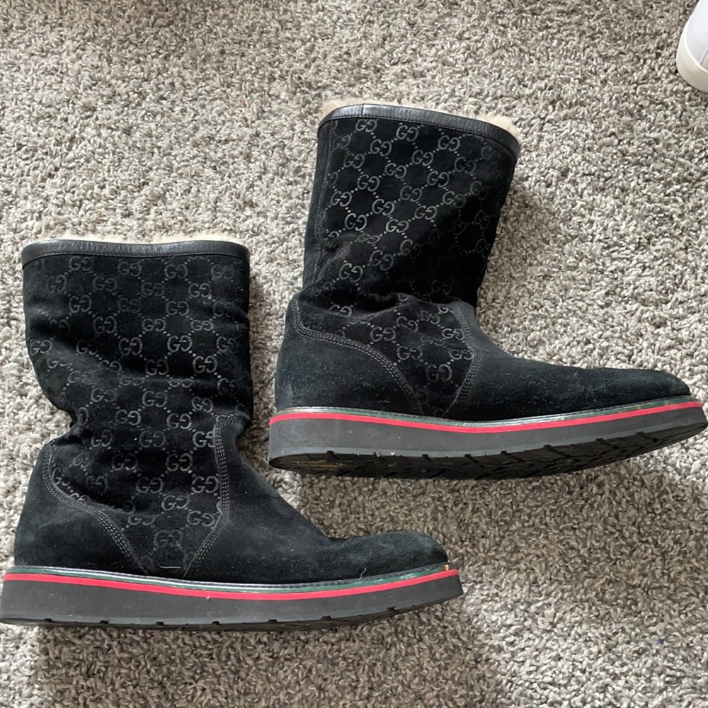 Gucci Black Winter Boots with Red Trim